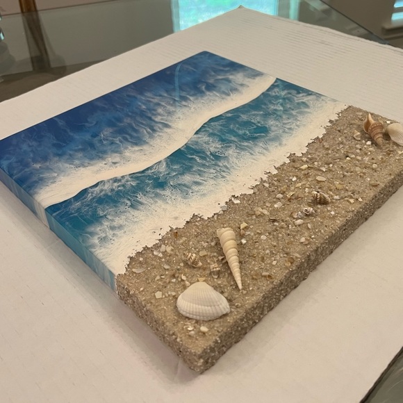 Resin textured ocean wall art 12 x 12 on wood - Picture 5 of 6